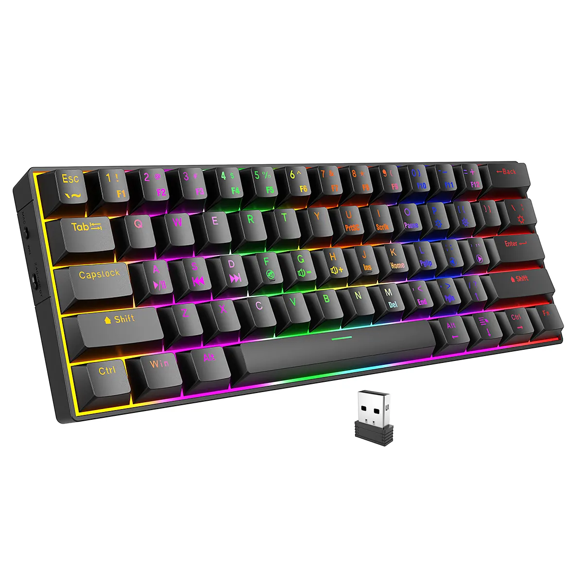 Coiso Keyboard mekanik nirkabel, papan ketik mekanik game Bluetooth 60%, lampu latar RGB asli 61 tombol