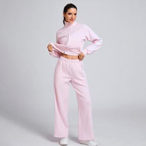 Set tuta da donna EATION 2 pezzi abbigliamento sportivo con doppia Zip su giacca pantaloni Athleisure allenamento oro cerniera abbigliamento sportivo Top da ginnastica - Product Image 5