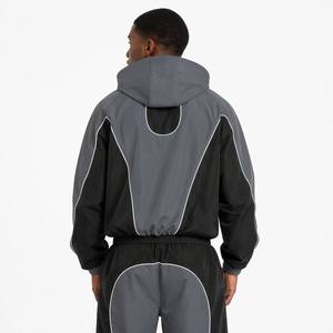 Custom Logo Men's Windbreaker Set Reflective <strong>Techwear</strong> Tracksuit Wholesale Grey Black Two Piece Jogger Set <strong>Hoodie</strong> and Pants - Product Image 4