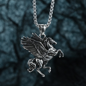 Ancient Greek Artistic Retro Pegasus Necklace <b>Titanium</b> Steel Winged Pegasus Sweater <b>Chain</b> Pendant - Product Image 4