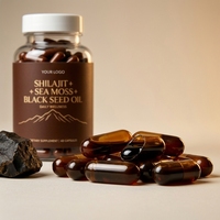 Complément alimentaire Shilajit Men Extract Complex Ultra Capsules avec algues et graines noires, 60 capsules, 30g, OEM ODM, étiquette privée