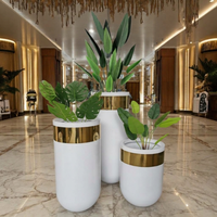 Grand Pot de Fleurs Luxueux Fait Main Or Blanc, Moderne, pour Intérieur, Décoration de Maison, Jardinière de Sol pour Hôtels, Vases Métalliques en Acier Inoxydable