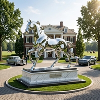 Escultura de Caballo de Acero Inoxidable de Tamaño Real para Exteriores, Estatua de Animal Metálica con Superficie de Espejo 8K para Parque, Patio, Edificio Corporativo