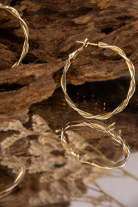 Boucles d'oreilles créoles dorées style bohème pour femmes, plaquées argent sterling 925, grandes et surdimensionnées 30/40 mm - Product Image 4