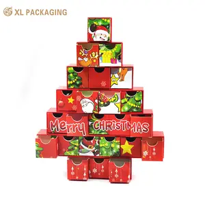 Calendario dell'avvento a forma di albero rosa di natale personalizzato scatole di cioccolato confezione regalo per bambini in cartone sfuso scatola decorativa natalizia