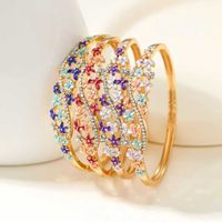 Gelang Bunga Berhias Berlian Imitasi Warna Emas, Paduan Logam Kristal Warna-warni, Gelang Bunga Vintage, Perhiasan Mewah untuk Wanita Grosir