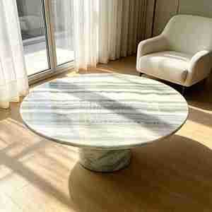 Mesa de Centro Redonda con Tapa de Mármol, Estilo Contemporáneo, Altura Ajustable, Ecológica, para Sala de Estar, Decoración del Hogar - Product Image 2