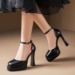 Y9797-1 Sandalias de Tacón Grueso con Plataforma y Correa Trasera, de Cuero, con Punta Abierta, para Mujer, que Aumentan la Altura - Product Image 3