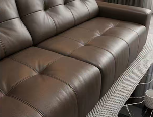 <b>Brown</b> Genuine Leather <b>Sofa</b> Set Modern Tufted Recliner Living Room Furniture Modular Functional <b>Sofa</b> with Adjustable Seat - Product Image 2