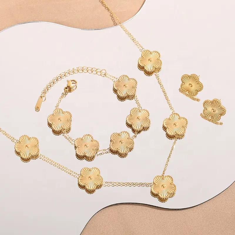 Chapado en oro collar cadena de lujo diseñador joyería de acero inoxidable trébol pulsera pendiente collar conjunto