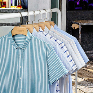 Camisa Casual de Manga Corta Elástica para Hombre, Talla XL, Alta Calidad, 100% Algodón Puro, Diseño a Rayas, Ropa Formal de Primavera, Teñido Liso - Product Image 3