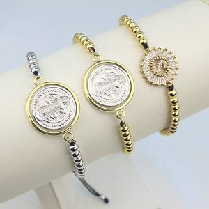 CH-LAT0409 Argent Placage <span class=keywords><strong>Religion</strong></span> Cuivre Perles Bracelet Plaqué Or Connecteur CZ Pendentif Bracelet Réglable Bijoux En Gros - Product Image 2