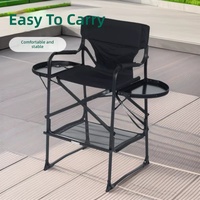 Chaise de maquillage pliante en aluminium avec poche externe, design de luxe, portable pour retouches sur site, tabouret de réalisateur, style bar, haute barre