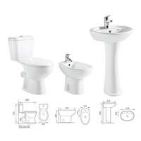 Medyag Cuvette WC Suspendue Économique en Céramique Ronde Deux Pièces avec Siphon en P pour Salle de Bain