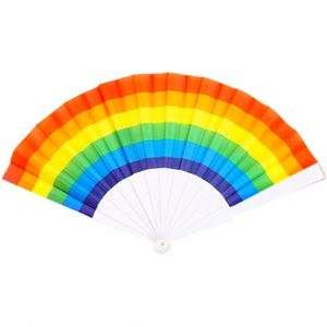 2024 <b>Top</b> Sale Trendy Rainbow <b>Feather</b> Folding Hand Fans 23CM Custom Printed Logo for Women and Men Love Wedding Decoration - Product Image 2