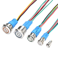 Interrupteur à bouton LED électronique 12V IP65 étanche en acier inoxydable 12MM à tête plate, auto-bloquant/réinitialisable, avec borne à souder 2 broches, 5A
