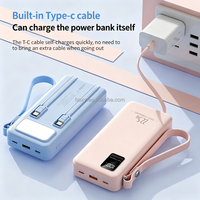Nuevo Cargador Portátil con Logotipo Personalizado Tipo-C de Carga Rápida Bidireccional de 22.5W y 10000mAh con Cables Integrados, Banco de Energía de 20000mAh