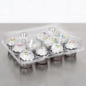 Transparente atacado PET plástico cupcake recipientes embalagem clara para 12 pack cupcake recipiente plástico para padaria