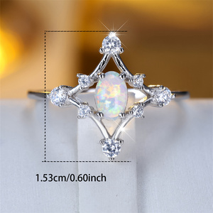 Opale de feu blanche petite bague en pierre ovale véritable 925 bagues en argent Sterling pour les femmes alliance mariée fiançailles bijoux fins cadeaux - Product Image 5