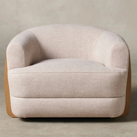 Fauteuil de salon moderne en forme de baril avec accents en bois et tissu en lin, pour salon, hôtel, vente en gros, OEM, sur mesure