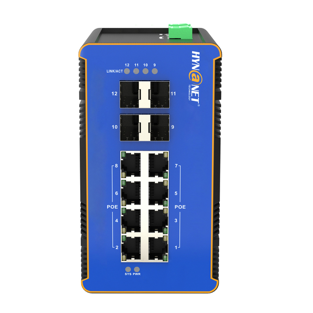 L3 24G 8G +4*10G SFP+ Managed Industrial DIN-Rail Switch 12V-57V IEEE802.3bt PoE with QoS for Lighting