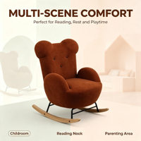 Fauteuil à bascule incliné moderne en tissu velours, avec structure métallique et pieds en bois caoutchouté, très vendu