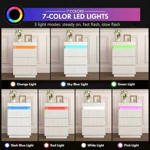 Set di 2 Comodini Bianchi con Stazione di Ricarica, Pannello Ondulato Scanalato, Piano Scorrevole e Luci LED - Product Image 3