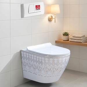 WC suspendu mural blanc en céramique, design de luxe personnalisé, avec motif élégant, pour salle de bain - Product Image 5