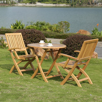 Ensemble table et chaises pliantes d'extérieur en bois massif, style vintage, imperméable et résistant au soleil, 2 places, pour patios, salons de thé, cafés