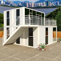 Villa loft à deux étages, maison conteneur préfabriquée pliable de 20 pieds, balcon, terrasse, verre isolant, acier, bord de rivière, personnalisable OEM ODM