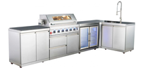 Cuisine extérieure personnalisée BBQ Grill avec armoires four à pizza îlot en acier noir autoportant avec 4 roues commercial lourd CE