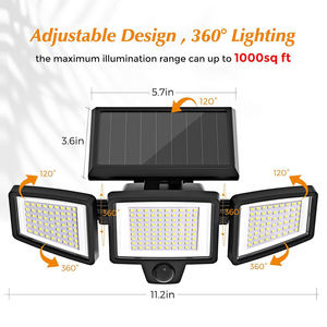 <span class=keywords><strong>Lampe</strong></span> murale <span class=keywords><strong>solaire</strong></span> à 3 têtes LED, éclairage de jardin, décoration extérieure, lumière de garage avec télécommande, sécurité, étanche - Product Image 2