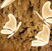 Lumière LED papillon 60 cm AC IP65 pour décoration de scène de mariage, toile de fond florale, ornement d'aile de papillon en tissu illuminé pour fête