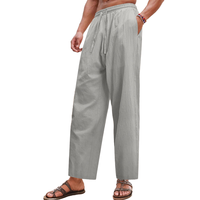 Pantalon large décontracté pour homme en lin 100% OEM, taille élastique, respirant, écologique, séchage rapide, multi-poches