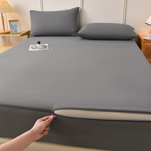 Nouveau 2026 <span class=keywords><strong>Drap</strong></span>-<span class=keywords><strong>housse</strong></span> simple couleur unie 100% coton brut vieilli, avec fermeture éclair intégrale et couche rafraîchissante, pour la maison et l'hôtel - Product Image 5