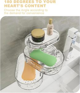 High-Grade <b>Plastic</b> Wall-Mounted Soap Box Rotatable Punch-Free Storage <b>Rack</b> Double Tiers Injection Technics Bathroom Use Sundries - Product Image 3