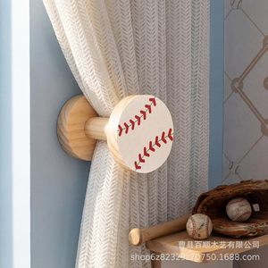 Soporte de madera para cortinas con forma de béisbol, soporte de ventana para habitación infantil montado en la pared, madera maciza, fácil instalación - Product Image 4
