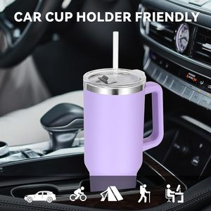 40oz Eco-Friendly Customizable Stainless Steel Insulated Travel Mug Tumblers with Handle Straws <b>Double</b> <b>Wall</b> Vacuum Sealed Cup - Product Image 4
