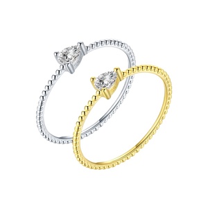 SPJ Factory Direct S925 Sterling Silver Rhodium Plated Beaded <b>CZ</b> Wedding Engagement <b>Ring</b> Teardrop Design Fine Jewelry - Product Image 1