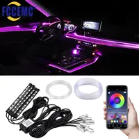 Bande lumineuse d'ambiance intérieure de voiture LED, bande lumineuse RGB en fibre optique, kit d'éclairage néon d'ambiance, contrôle du son par application, certifié FCC, 12V/5V Auto