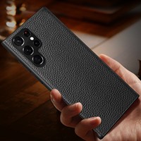 Étui en cuir véritable le plus vendu pour Samsung Galaxy S25 Ultra PLUS étui de téléphone arrière en cuir Litchi