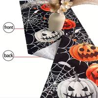 Chemin de table en lin noir à motif toile d'araignée et citrouille d'Halloween pour fêtes, décoration de table et salle à manger