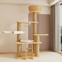Arbre à chat multi-niveaux en bois massif, réglable, avec maisonnette, hamac transparent et griffoir pour chats d'intérieur