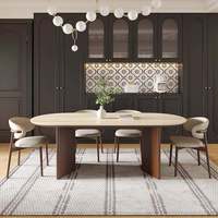 Table à manger moderne en pierre frittée travertin, style rétro français, ovale, en bois, couleur crème, pour petit foyer