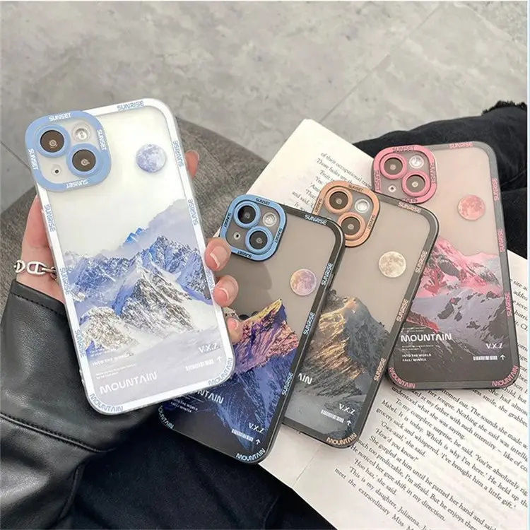 Vintage Snow Mountain Sunset Phone Case For iPhone 14 13 Pro Max 12 11 XS X XR 7 8 Plus 13 12 Pro Clear Camera Protective Cover