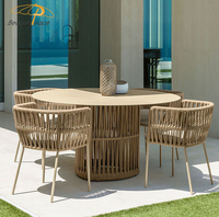 Meubles de patio modernes Tissage en corde d'aluminium Ensemble de salle à manger de jardin Tables et chaises de salle à manger d'extérieur