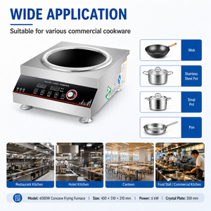 Cuisinière à induction concave commerciale 6000W 220V en acier inoxydable, plaque à induction de comptoir pour restaurant et cuisine - Product Image 6