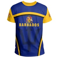T-shirt d'été avec drapeau national de la Barbade, imprimé intégral, respirant, en polyester, décontracté, pour le sport et la gym, en polyester et élasthanne, impression personnalisée