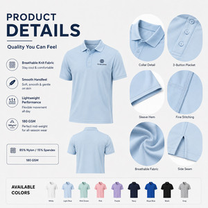Custom Logo <b>Men's</b> Performance <b>Polo</b> <b>Shirt</b> 15% Spandex 85% Nylon 4-Way Stretch Lightweight Breathable Golf Team Uniform <b>Pink</b> - Product Image 4