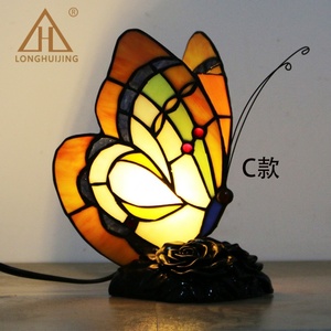 LongHuiJing Tiffany Style Stained Glass Accent Lamp Resin Base <b>Night</b> <b>Light</b> Stain Glass Home Decor Butterfly Lamp - Product Image 5